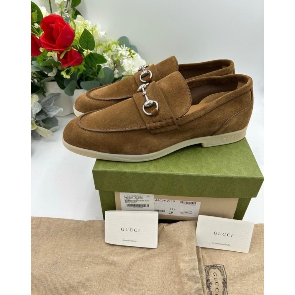Men's Gucci tan suede horse bit loafers size 11.5 fits 12 US made in Italy - Picture 2 of 13